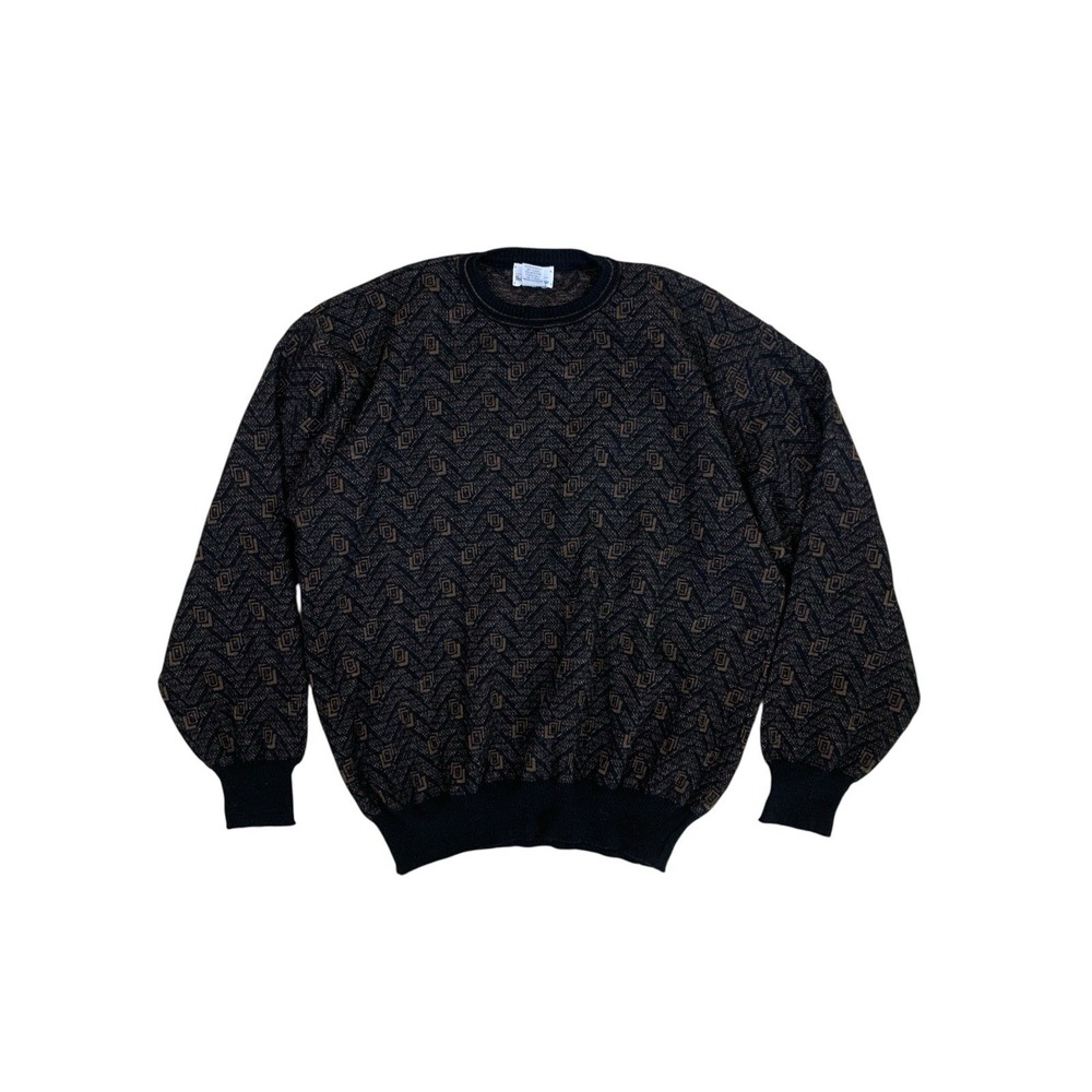 Neiman Marcus Pure Wool Geometric Grandpa Sweater XL Vintage
